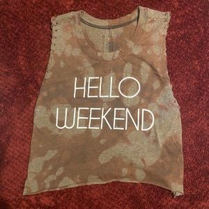 “Hello Weekend” tie dye cropped tank top